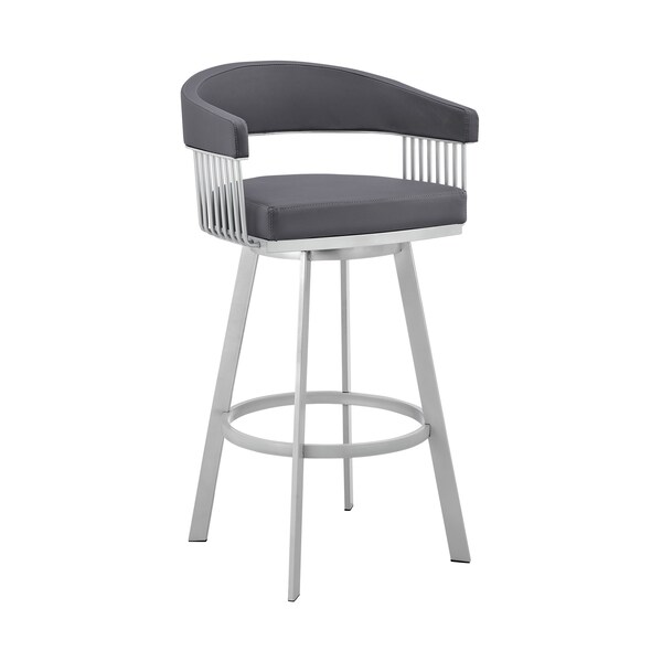 Armen Living Chelsea 29" Swivel Bar Stool with Silver Finish and Slate Gray Faux Leather LCCSBASLGR30 - main